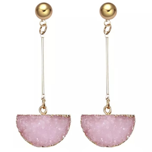 💎💎 Druzy Drop Earrings - Pink - Picture 6 of 7